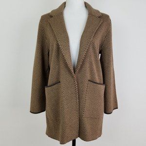 J Crew Womens Brown Beige Tan Knit Herringbone Jacket Pockets Long Sleeve Coat S